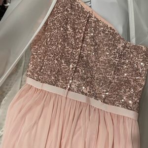 Size 18 bridesmaid dress one shoulder rose gold sequin top baby pink bottom